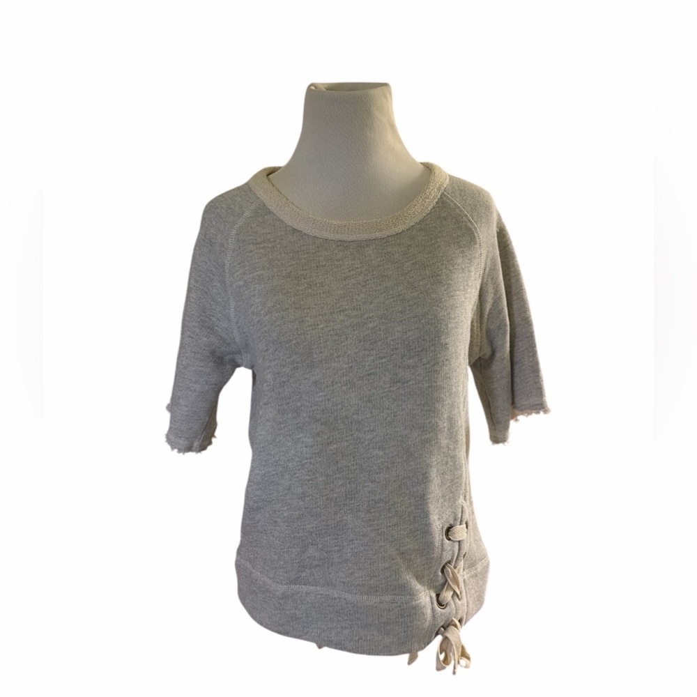 Lilla P ,  Grey/cream Textured Terry Knit Top, 3/4 sleeve, size M